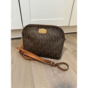 Michael Kors Brown Signature Canvas & Leather Crossbody Shoulder Bag